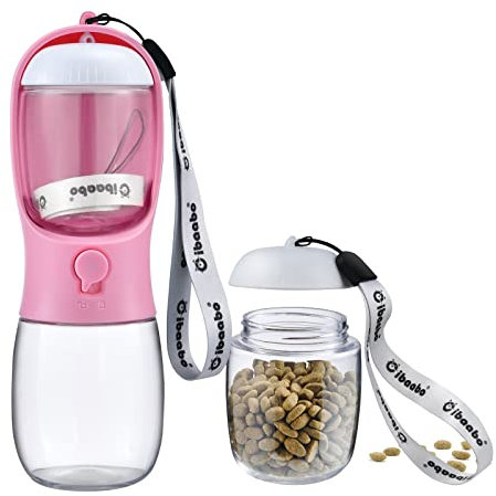 Cibaabo Dog Water Bottle with Food Container, Portable Pet Travel Water Food Bowls Dispenser, 300ml, Dog