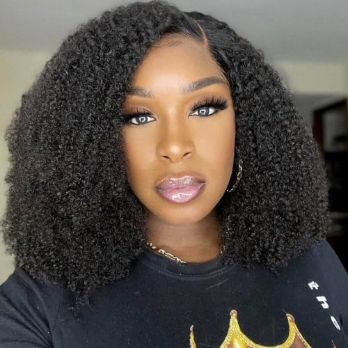 Echthaar Perücke Human Hair None Lace Front Wig Afro Kinky Curly Natural Hair Echthaarperücken Für Schwarze Frauen Real Remy Brazilian Hair 180% Density 18Inch 1B