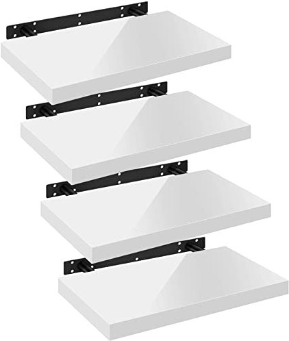 WOLTU Wandregal Volato Set von 4 Regalen Wandboard freischwebend Schweberegal CD DVD Regal Bücherregal Holz Board 40x22,9x3,8cm weiß RG9476ws-4