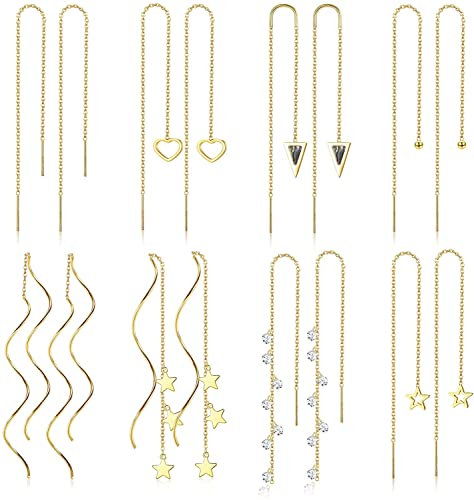 ADRAMATA 8 Paia di Orecchini Pendenti con Filettatura in Acciaio Inossidabile Orecchini a Catena Lunga per Donna Orecchini a Catena con Nappa a Goccia