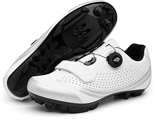 Uhclrr Radfahren Sneakers MTB Flache Schuhe Männer Rennrad Bike Senkeln Schuhe SPD Mountainbike Schuhe Selbsthemmende Speed Radfahren Schuhe Frauen(43, White MTB)