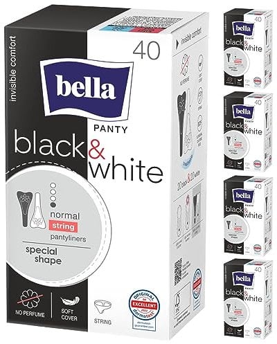 bella Panty Slipeinlagen Slim Black & White 5er Pack (5x40 Stück), ultradünne Slipeinlagen für String-Unterwäsche, zwei Slipeinlagenfarben in einer Packung
