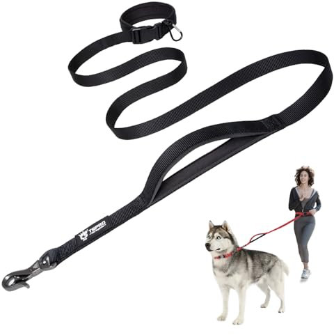 TSPRO Freihandleine Hund für Mittel bis Große Hunde, Verstellbar und Dauerhaft, mit Weichem Gepolstertem Griff und Metallschnalle (Schwarz)