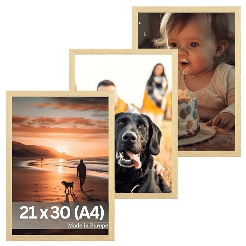 VictoR Bilderrahmen Nolde Beige 3er Set 21x30 cm (A4) - Leiste 11x13mm - Holzrahmen - Rahmen A4 Bilderrahmen Holz - Bilderrahmen 20x30 Beige