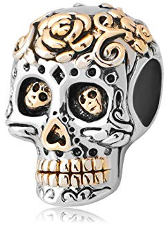 LSxAB Breloque dorée en forme de tête de mort en forme de croix compatible avec les bracelets à breloques Pandora