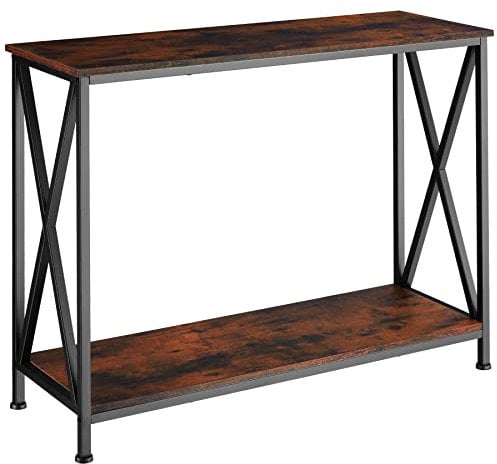 tectake® Industrial Konsolentisch schmal, Bartisch mit 2 Ablagen, Beistelltisch, als Telefontisch, Flur Kommode, Wohnzimmer Möbel, als Sideboard Küche, Blumenbank - Industrial Dunkelbraun