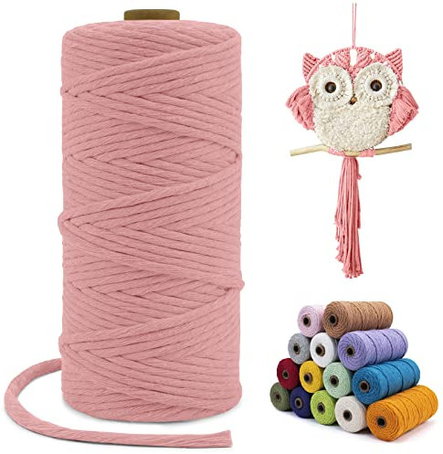 LEREATI Corde Macramé 3mm x 100m, Fil Macramé Simple Torsion Coton Naturelle Ficelle Corde, Cordon Coton pour Rideau Macrame, Porte Plante Mural, Bricolage, Boho Decoration (Rose Chair)