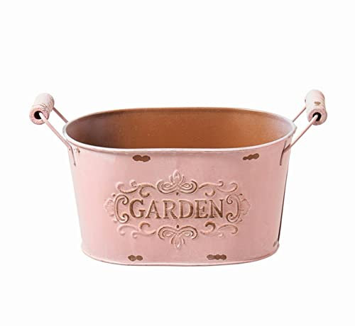 CREAFLOR HOME Pflanztopf Zink-Jardiniere mit Holzgriffen oval 23x12x12cm rosa Metall