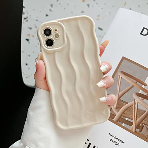 XIZYO Case Compatible with iPhone 11 6.1 Inch, Water Ripple Pattern Cute Curly Wave Frame [Non-Slip] Silicone Shockproof Phone Case, for Women Girls Slim Soft TPU Protective Cover, Off-white