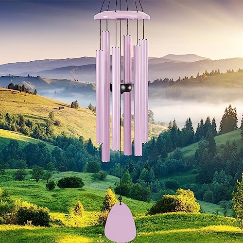 FSVGYY Windspiel, für den Außenbereich, tiefer Ton, groß, beruhigend, melodisches Windspiel, Windspiel für draußen, Gedenk-Windspiel, Nachbarn (81.3 cm, rosa beschichtetes Aluminium)