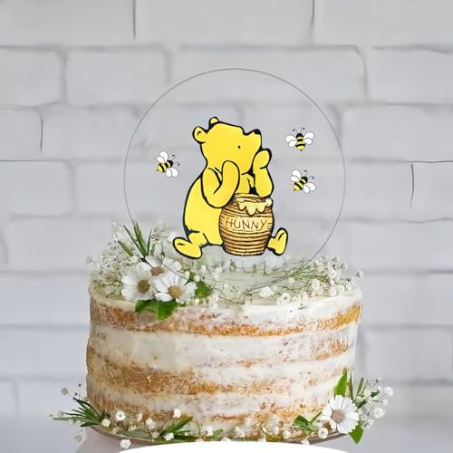 MEMOVAN Winnie Cake Topper Pooh Bear Cake Toppers Classic The Pooh Cupcake Topper Bear Baby Shower Birthday Cake Decorations for Winnie Bee Welcome Oh Baby Party Supplies