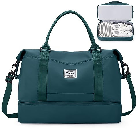 Reisetasche Damen Easyjet Handgepäck Tasche Sporttasche Weekender Bag Schwimmtasche Wasserdicht Travel Bag Duffle Bag Fitnesstasche Trainingstasche Krankenhaustasche mit Schuhfach,A4-Pfauenblau