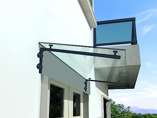BuyLando.Shop - (Typ-7016) Glasvordach VSG Türdach Hausdach Pavillion Pergola Überdachung inkl Ral7016 Halter (L-Träger, 160x90cm Klarglas)