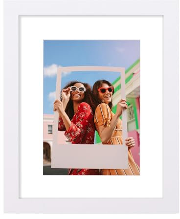 Vittanly Bilderrahmen, Holz, bruchfestes Plexiglas, 20,3 x 25,4 cm, mit Passepartout oder 20,3 x 25,4 cm ohne Passepartout, Fotorahmen für Wand oder Tisch, Weiß, 1 Stück