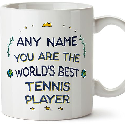 MUGFFINS Personalised Mug for Tennis Player - in English - World's Best - Funny Custom Gift for Colleagues - Ceramic 11oz Mug