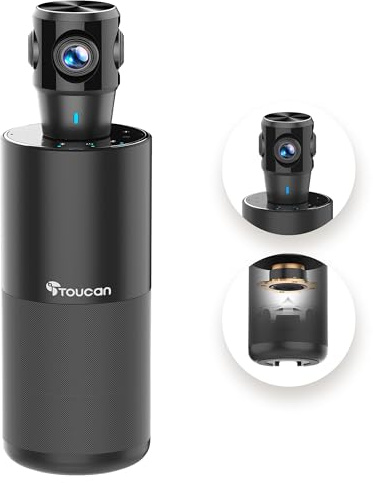 TOUCAN 360-Degree Video Conference Camera, 1080p HD Webcam with 4 Noise Reduction Mics, Speaker, AI Tracking, Works with Zoom, Google Voice, Microsoft Teams and More, for PC/Mac/Tablet