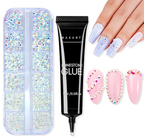 Makartt Nail Rhinestone Glue Gel Kit, 15g Super Adhesive Nail Gel with Crystal Rhinestone, Nail Gluefor Rhinestones Crystal Stones Jewels