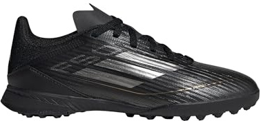 Adidas F50 League Turf Unisex Kids Soccer Shoes, Black/Metallic Iron/Metallic Gold, 19.5 cm