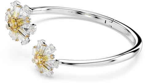 Swarovski Idyllia Armreif, Rhodinierter Damenarmreif mit Blumen-Motiv und Strahlenden Swarovski Kristallen