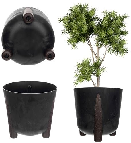 KADAX Vaso da fiori con inserto interno, in plastica, rotondo, per interni ed esterni (nero, 18 cm), K9903