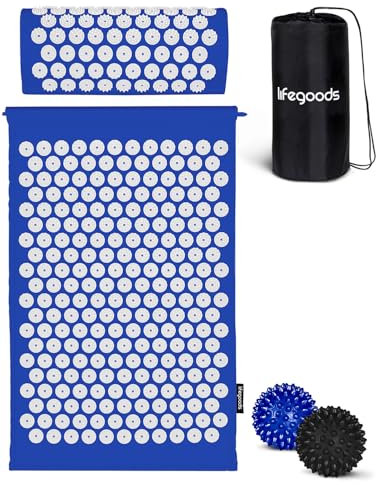 LifeGoods Akupressurmatte Mit Kissen - Akkupressmatte - Akkupressurmatte+ - Akupressur Matte - Akupunktur Matte - Massagematte - Rücken - Stachelmatte - Fakirmatte - Nagelmatte - Acupressure Mat