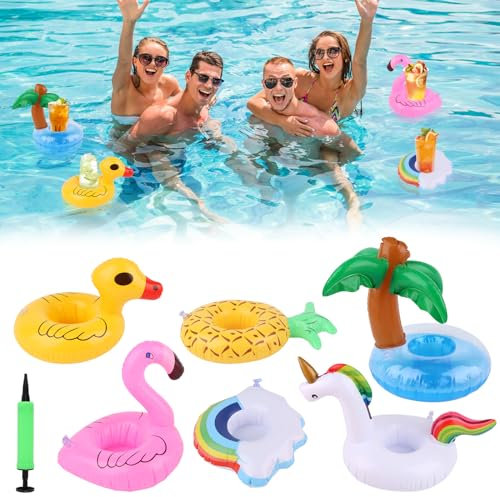 VFANDV Posavasos Piscina 6 Piezas, Portabebidas Piscina con Bomba Soporte Inflable para Bebidas Soporte Flotante de Baño Posavasos para Bebidas Juguetes para Piscina para Fiestas Vacaciones Baño