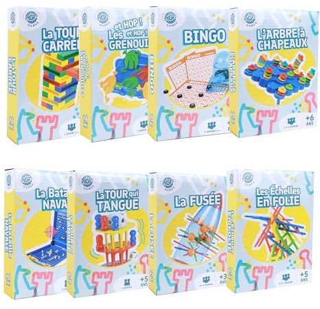 FLYPOP'S - Pack mit 54 Reisespielen – Spielen mit mehreren – 141925PA – zufällige Modelle – Kunststoff – Gesellschaftsspiele – Kinder – Erwachsene – Geschenk – Geburtstag – 20 cm x 15 cm – ab 3 Jahren
