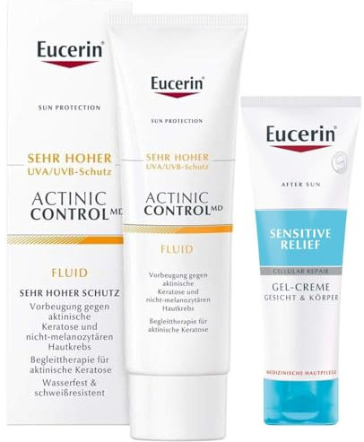 Eucerin Sun Actinic Control MD 80 ml Emulsion + GRATIS Sensitive After Sun 50 ml - Hochwirksamer Sonnenschutz - Leichtes Fluid für die tägliche Anwendung, wasserfest, schweißresistent
