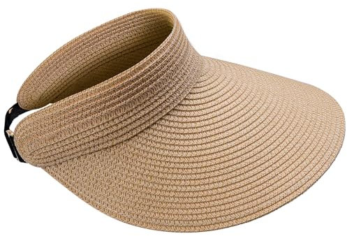 MK MATT KEELY Sun Hats for Women Adjustable Straw Beach Visor Hats Ladies Packable Large Brim Ponytail Hat,Khaki