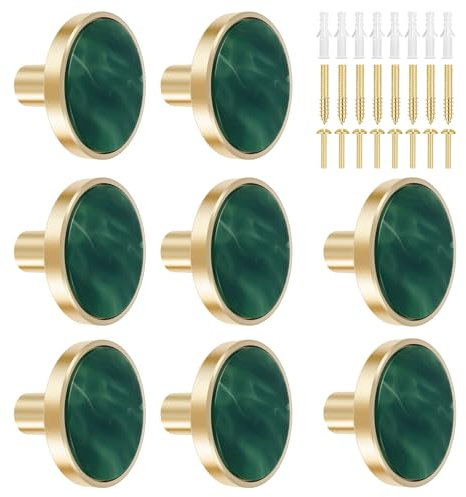 8Pcs Drawer Knob Set Brushed Zinc Alloy Cabinet Knobs 32x25mm Kitchen Cabinet Handles Decorative Exquisite Furniture Knob Dresser Knob for Closet Drawer Dresser Door(Green)