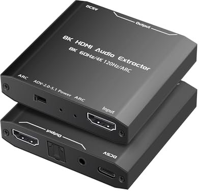 avedio links HDMI Audio Extractor, 4k@120Hz Audio Converter, 8k Hdmi zu hdmi SPDIF 3.5 mm Stereo Converter, hdmi ARC Optisch Adapter für PS5, Xbox TV Kopfhörer Soundbar