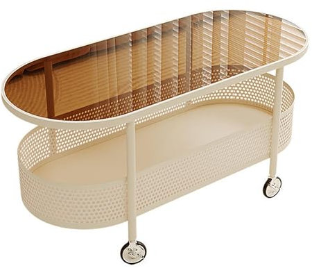 MIDUOLAI Table Basse en Verre à 2 Niveaux, Table Basse en Verre avec roulettes, Table à Thé à avec Panier Rangement Creux en Fer, Table Basse Moderne, pour Le Bureau à Domicile,02