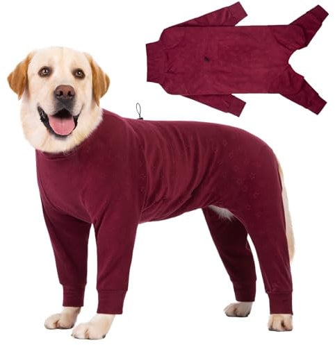 Cyponpy Embossing Dog Fleece Coat with Legs Fleece Dog Jumper Warm Dog Coat Winter Dog Clothes for Medium Large Dogs Full Body Dog Pajamas Stretchy Dog Pullover Sweater Long Sleeve Dog Fleece Jacket