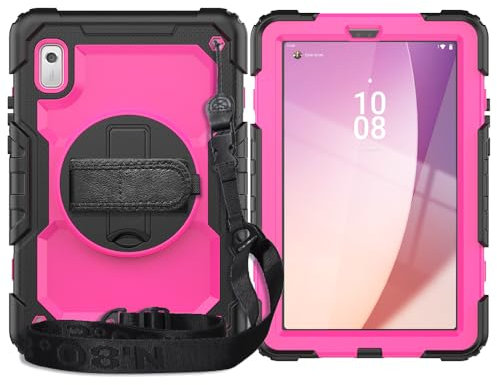 Schutzhülle für Lenovo Tab M9 9 Zoll (TB-310FU, 2023) mit Displayschutzfolie, stoßfest, robust, mit Ständer, Handschlaufe, Schultergurt für Lenovo Tab M9 Tablet (Rose PC)