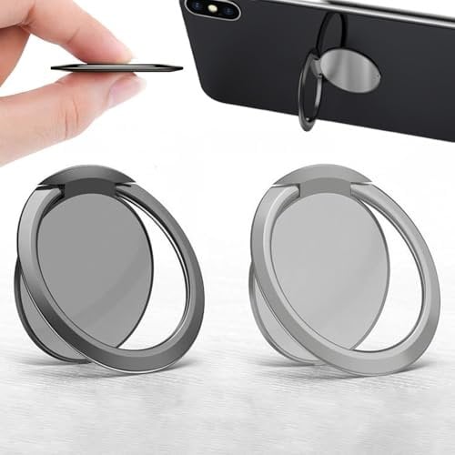 2 Stück Handy Ring Halterung, 360 Grad Drehung Universal Phone Ring Halterung Ringhalter Fingerhalterung Ständer,1,8 mm Ultradünner Ring Ständer, für Smartphone, Magnetische Autohalterung