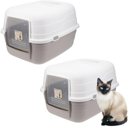 2X Katzenklo mit Deckel - Kippbare Haube - Aktivkohlefilter Katzenklo geschlossen Katzentoilette Katzen Klo Hauben Toilette grau