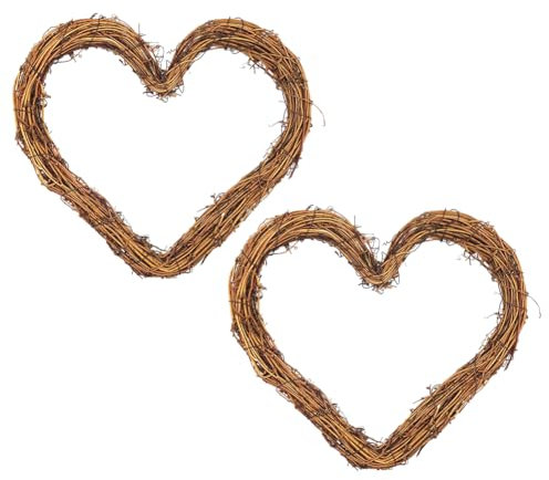 JOYWU Heart Shaped Grapevine Wreath Frames,2 Pcs 30cm DIY Crafts Heart Wreath Rings,DIY Unfinished Rattan Vine Branch Wreath,Heart Shape Rustic Twigs Wreath Base,Holiday Party Decor
