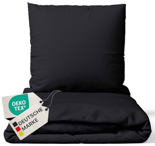 NYVI Bettwäsche Set DreamScience Mikrofaser Uni 135x200 + 80x80 cm Schwarz - Atmungsaktiv & Weich - Mit Reißverschluss, Oeko-TEX Zertifiziert, für Allergiker geeignet