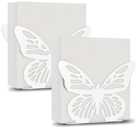 Serviettenhalter,Guador 2 Stück Serviettenständer Schmetterling Edelstahl Servietten Heimdekoration Servietten Serviettenspender 16 x 14,5 x 4,5 cm Serviettenhalter (weiß)