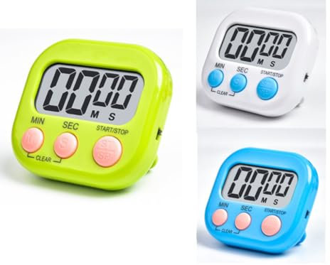 3 temporizadores Digitales con Soporte Plegable e imán, Temporizador con Pantalla LCD, cronómetro, Temporizador de Cocina para cocinar, Hornear, Hacer Deporte, estudiar