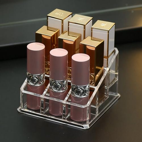 Hoiumlz Lippenstift Lipgloss Organizer Kleine klare Lippenstift Halter 9 Slots Acryl Lippenstift Fall Ätherisches Öl Rollerball Parfüm Halter Vitrinen für Lippenstift, Bürsten, Flaschen (9 Slots)