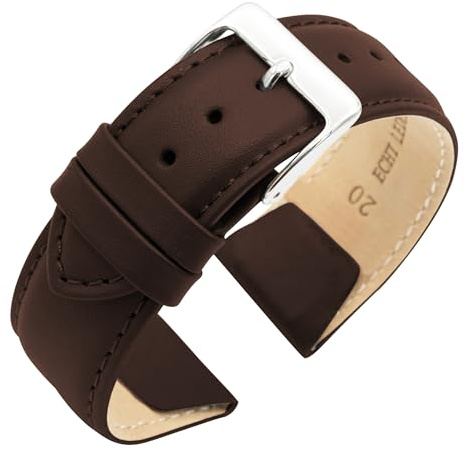 Eichmüller Clip Band für feste Stege in 18/20/22 mm Uhrband Leder Schwarz Braun Beige Grau Weiß (Braun, 18 mm)