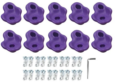 TeamSky Rock Climbing Holds,10PCS Plastic Comfortable Rock Climbing Stone Rocks Wall Stones with Screw Pad and Nut for Outdoor Indoor Climbing Frames Children Playground (Purple)