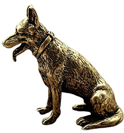 YUNNIAN Hundestatue aus Messing, Metall, kleine Ornamente, kleiner Welpe, Wolf-Figuren, chinesische Desktop-Teedekoration