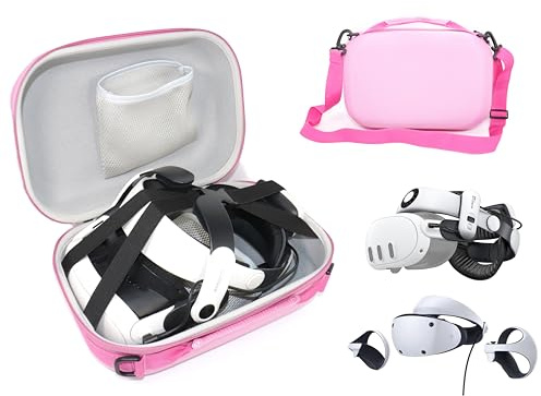 GETGEAR VR Headset Case for compatible with Sony PlayStatioin VR 2, also fits for Meta Quest 3 / 3S with Battery Strap like BOBOVER S3 Pro/KIWI (Pink)