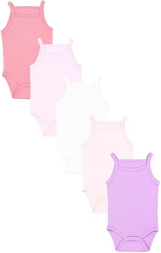 TupTam Body Bébé Fille 5 Pièces – Bodies Bébé Été Bretelles en Coton, Confort et Style, Violet Rose Rose poudré Vieux rose Écru, 116