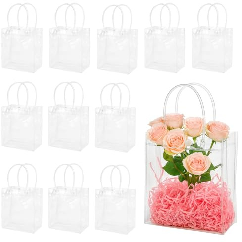 Wiederverwendbare Durchsichtige Geschenktüten,Durchsichtig Geschenktaschen,12 Stück 20×20×8Cm Klare Geschenktüten Mit Griffen,Transparent Süßigkeitentüten Für Hochzeit,Shopping,Party