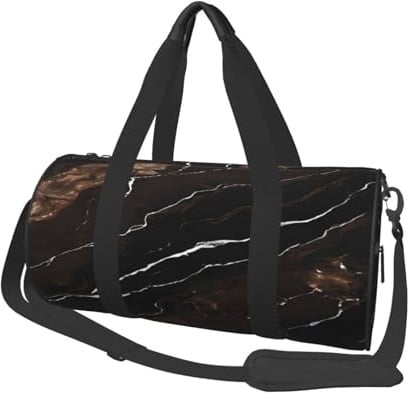 Grand sac de voyage rond imprimé marbre noir rose – Organiseur multi-compartiments léger pour les voyages et le sport