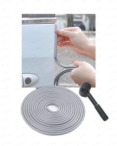 Universal Car Door Edge Protector w Hammer | Auto Anti-Scratch Edging Rubber Trim Stripe Guard | Weatherproof & Self-Installing (Grey,10M)