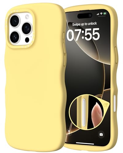 ORNARTO for iPhone 16 Pro Case 6.3, Wavy Silicone Cover-Yellow | Compatible with MagSafe,Unique Wavy Design,Comfortable Non-Slip Grip,Reinforced Corners,Shockproof Protection